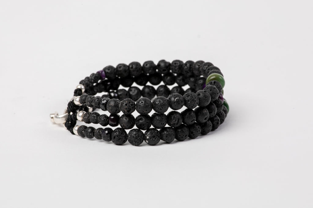 Three strings Lava beads turquoise bracelet