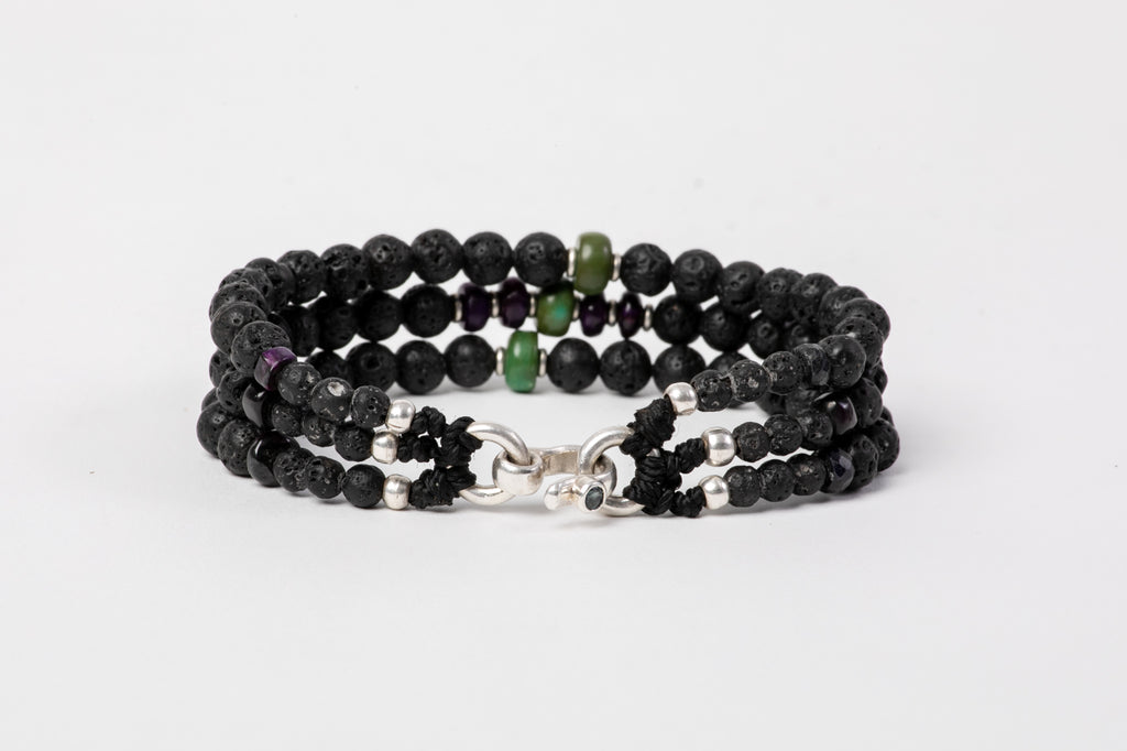 Three strings Lava beads turquoise bracelet