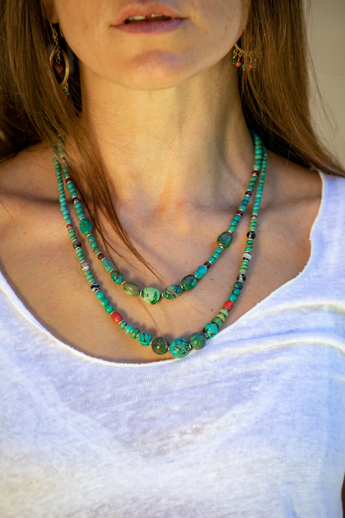 Turquoise necklace with Garnet and silver beads