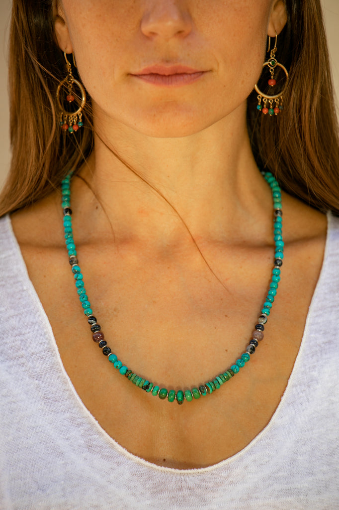 Turquoise tassel mala necklace