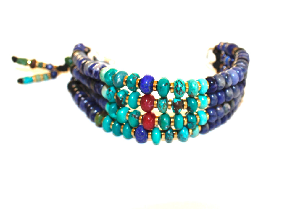 Four string, Turquoise ,soda light,Ruby,Lapis lazuli ,Lava beads