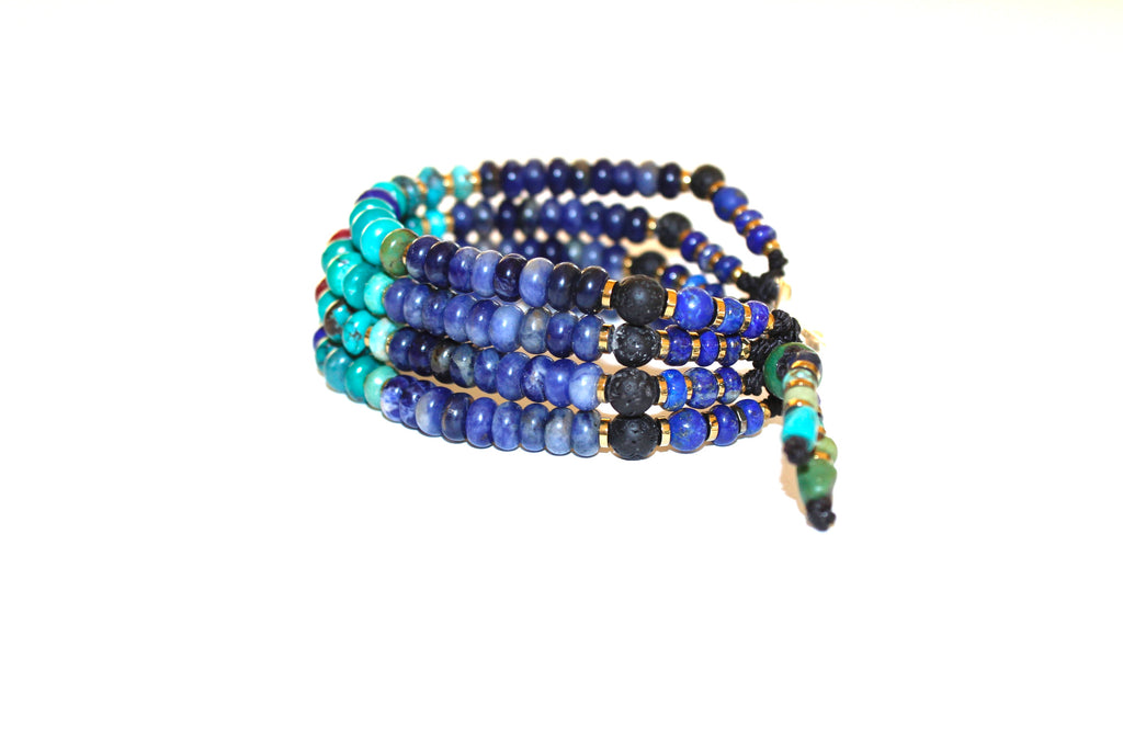 Four string, Turquoise ,soda light,Ruby,Lapis lazuli ,Lava beads