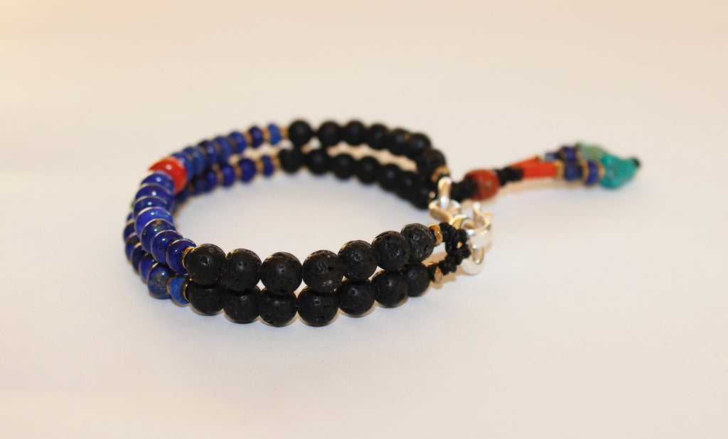 Lava beads Bracelet - Lapis Lazuli, Red coral
