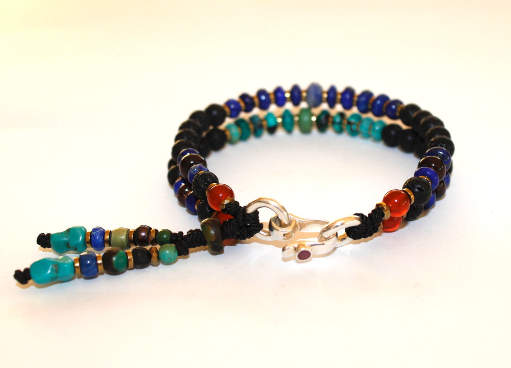Lava beads Bracelet - Lapis Lazuli, black Tiger Eye