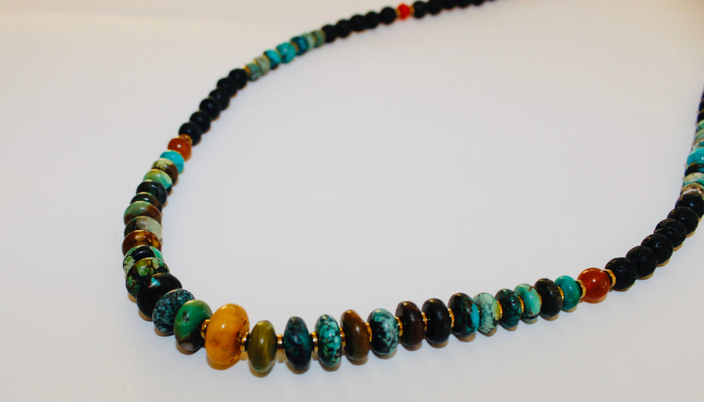 Lava necklace with Turqouise and Amber center